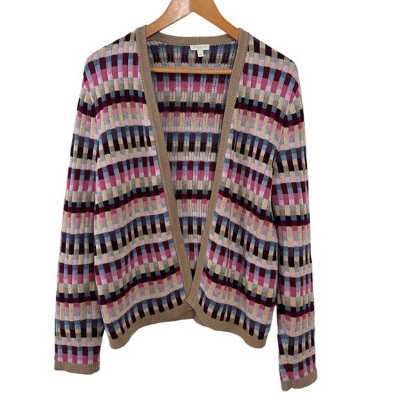 Talbots Sweaters - Talbots Multicolor Open Front Cardigan Sweater Tan Pink Size L